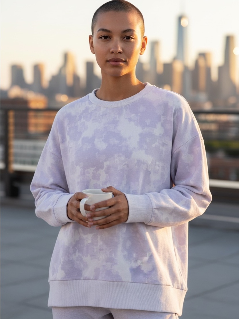 Mondetta Lavender Abstract Crewneck Sweatshirt | Size XL | Soft Tencel Modal